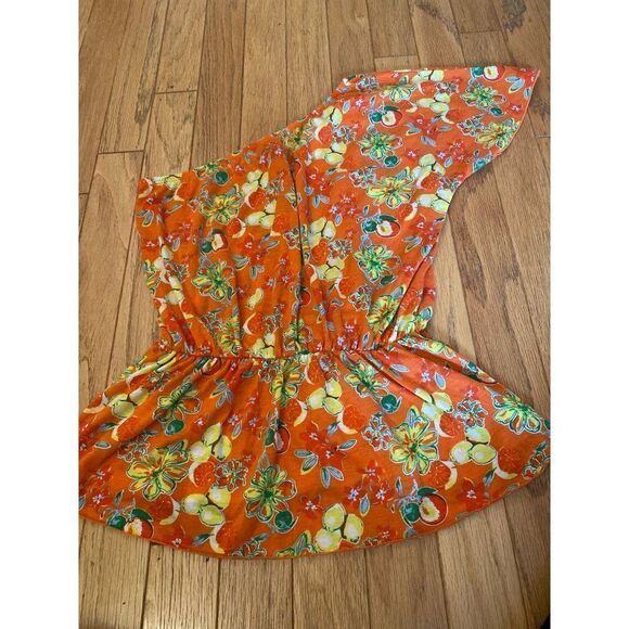 Lane Bryant women's orange floral off the shoulder elastic waist top size 14/16W - Picture 1 of 7